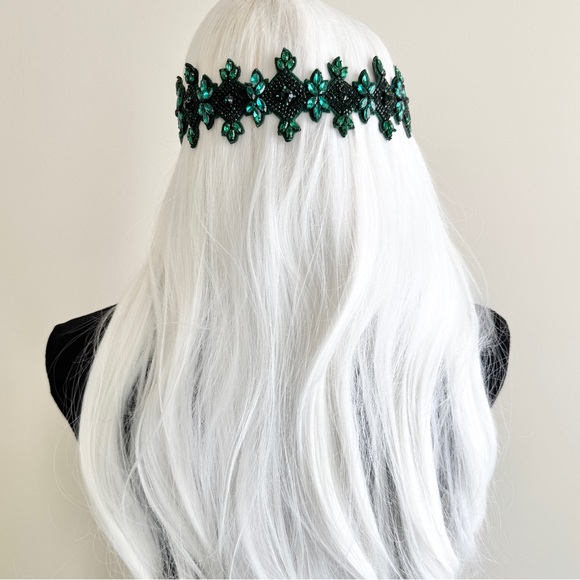 Vintage Luxe Handmade Deepa Gurnani renaissance fair Rhinestone Headband green - Picture 2 of 6
